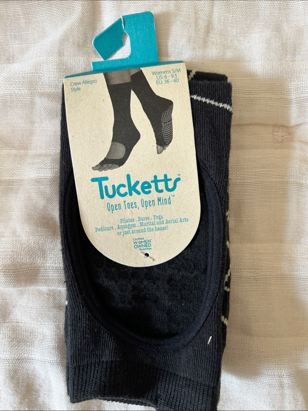 NWT Tucketts Women's Black Open-Toe Grip Socks Yoga Barre Pilates S/M